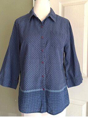 size S Rebecca Malone button blouse 3/4 sleeve camp shirt grandmacore grannycore